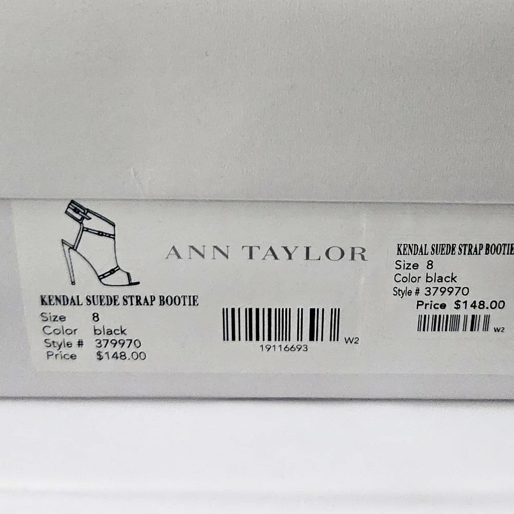 Ann Taylor Black Ankle Booties with Open Toe and Gold Accents - Picture 2 of 6